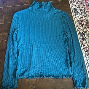 wonder nation Teal Ribbed Mock Neck Long Sleeve Top